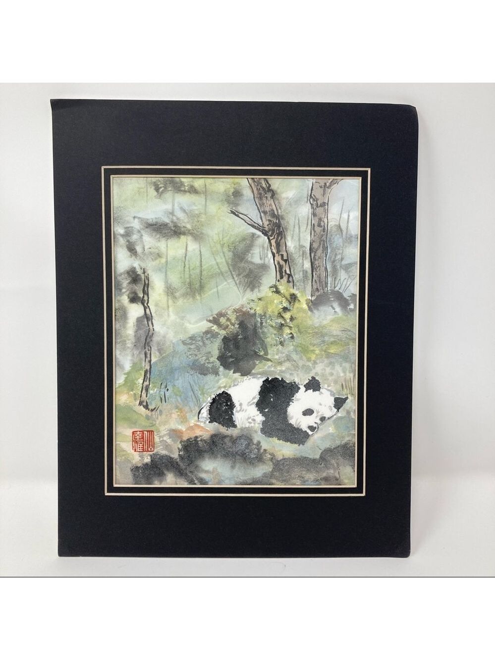 Signed original panda water colour by Sandra Deguise
